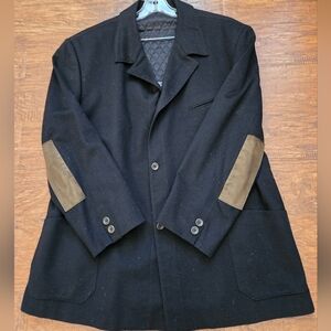 Hanny's Downtown Sz 48 Long  Talliauono Superfine Wool V Cashmere Black Blazer